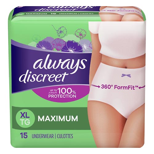 Image for Always Discreet Underwear, Maximum, Lightly Scented, XL,15ea from NIAGARA APOTHECARY