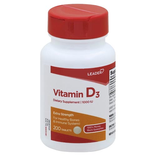 Image for Leader Vitamin D3, Extra Strength, 1000 IU, Tablets,200ea from NIAGARA APOTHECARY