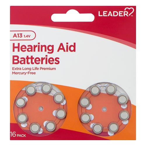 Image for Leader Hearing Aid Batteries, A13, 1.4 Volts, 16 Pack,16ea from NIAGARA APOTHECARY