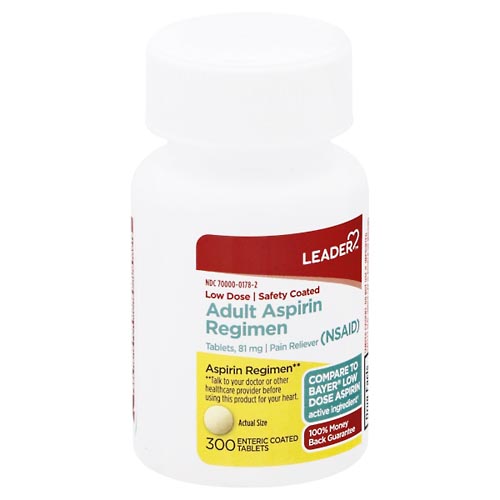 Image for Leader Aspirin Regimen, 81 mg, Enteric Coated Tablets, Adult,300ea from NIAGARA APOTHECARY