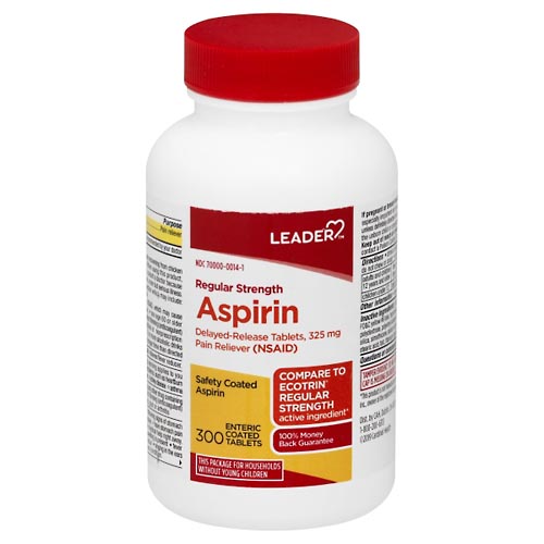 Image for Leader Aspirin, Regular Strength, Enteric Coated Tablets,300ea from NIAGARA APOTHECARY