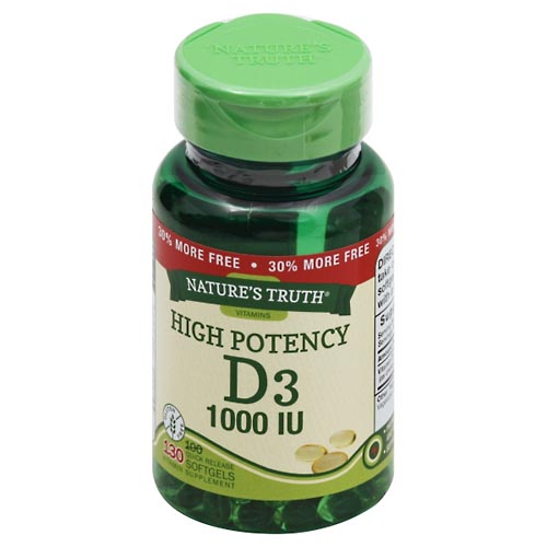 Image for Natures Truth Vitamin D3, 1000 IU, Quick Release Softgels,130ea from NIAGARA APOTHECARY